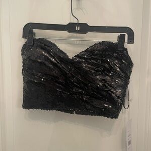NWT Ronny Kobo Black Sequin Betty Strapless Top